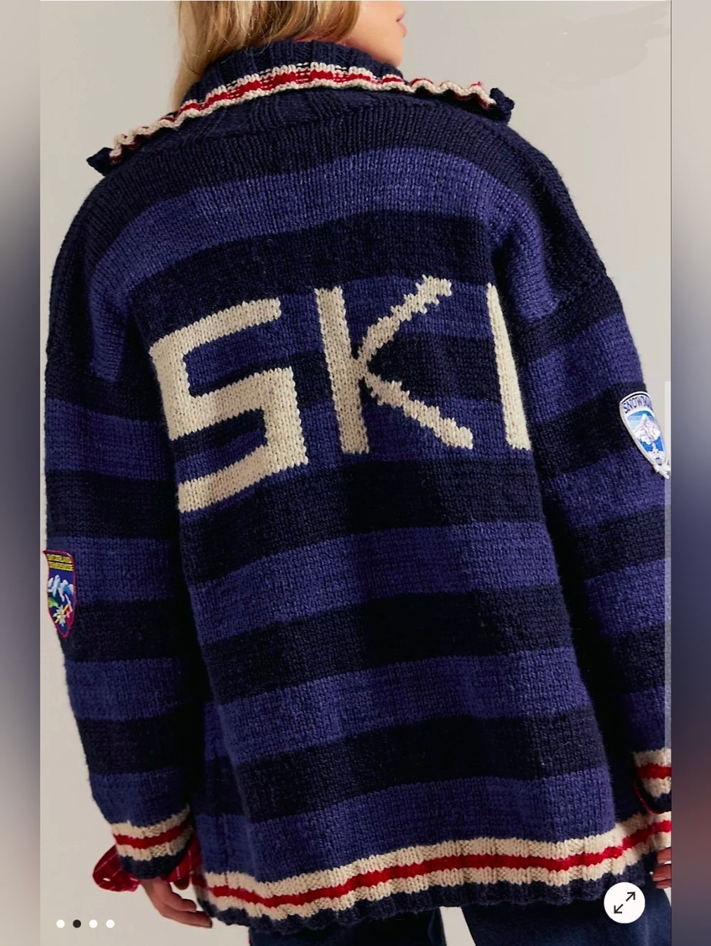 NWT Free People X Frantic Dolomites Ski Cardi - Striped Navy Patchwork